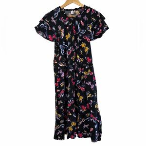 Old Navy Butterfly Print Midi Dress Navy Short Sleeve L Tall